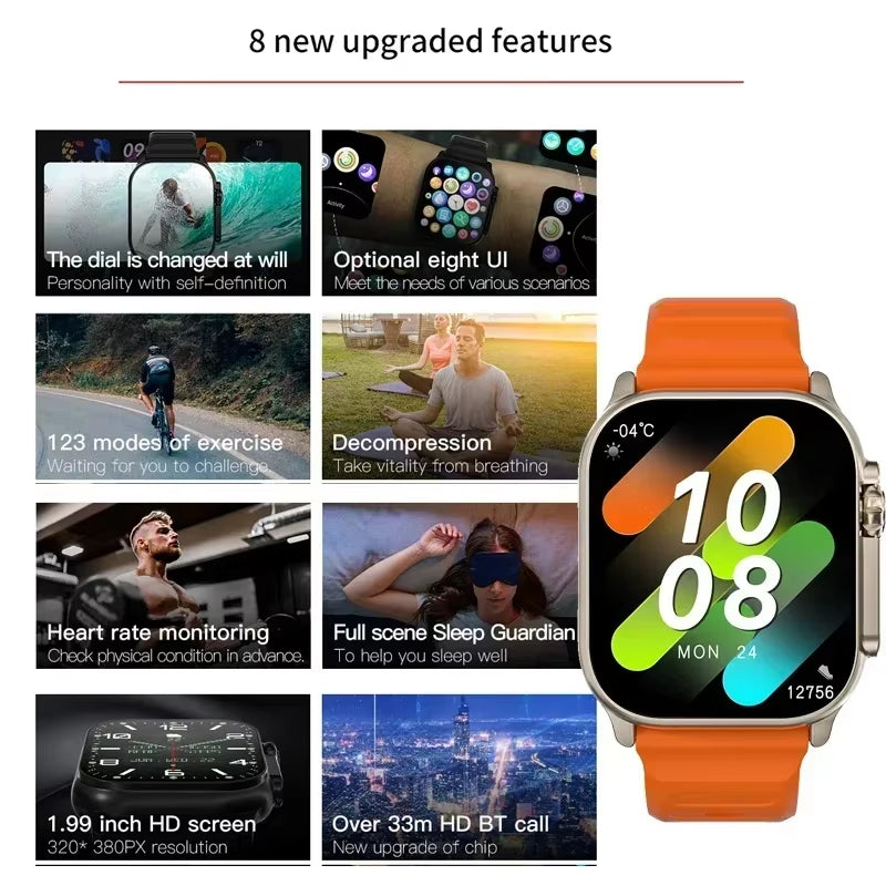 LAXASFIT T900 Ultra Smartwatch with Bluetooth Calling, Message Alerts, Heart Rate Monitoring, and Sports Features for Android and iOS - Unisex Design