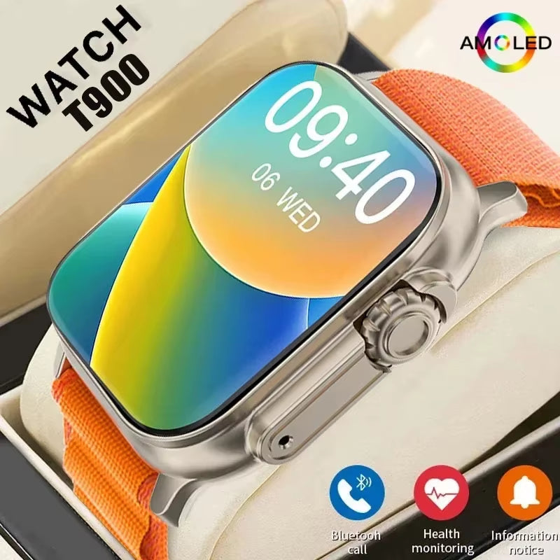 LAXASFIT T900 Ultra Smartwatch with Bluetooth Calling, Message Alerts, Heart Rate Monitoring, and Sports Features for Android and iOS - Unisex Design